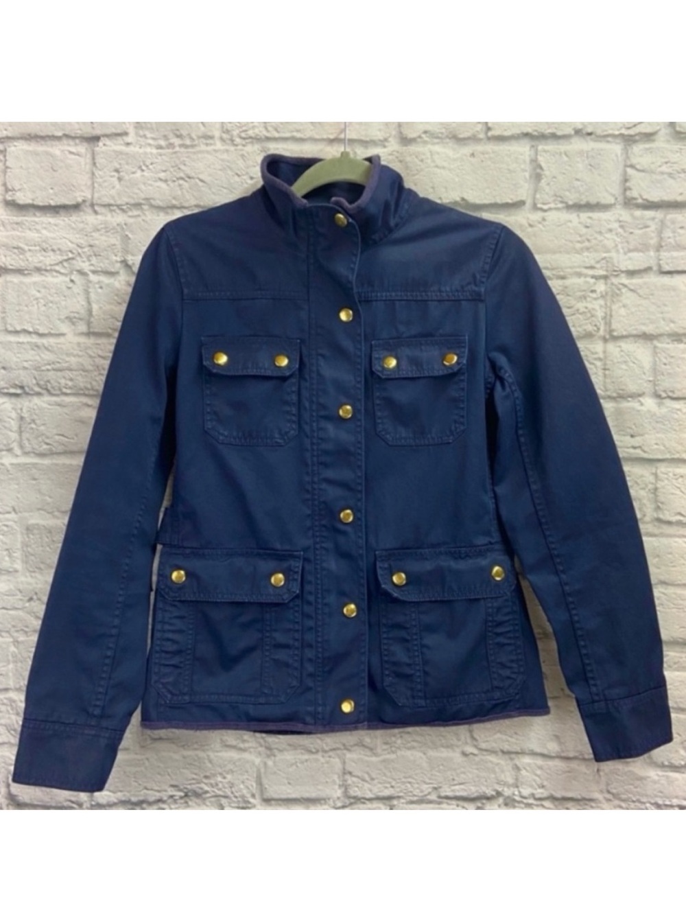 J Crew Womens Resin-Coated Twill Jacket Size XS Relaxed Boyfriend Field Zip Blue